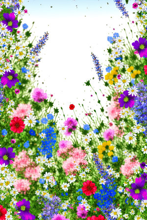 Spring Flower Meadow Background Illustration with Butterfliesの素材