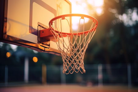 Basketball basket with lighting mood at a leisure facility, AI Generatedの素材