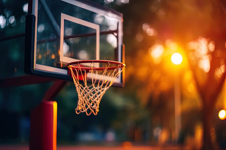 Basketball basket with lighting mood at a leisure facility, AI Generatedの素材