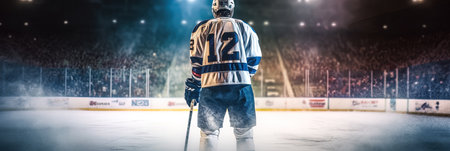 Ice hockey players in action on the ice. Panoramic bannersの素材