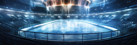 Ice hockey arena background banner with light effects, AI Generatedの素材