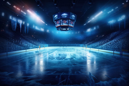 Ice hockey arena background banner with light effects, AI Generatedの素材