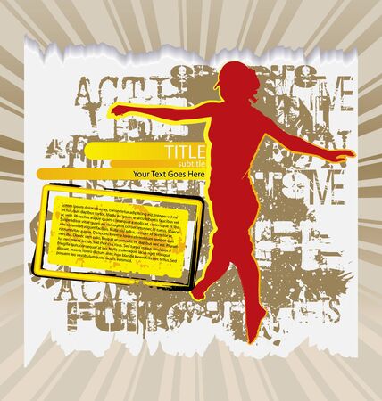 Active woman flyer template on abstract background with female silhouetteのイラスト素材