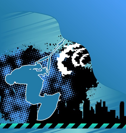 Wakeboarding silhouette on abstract urban backgroundのイラスト素材