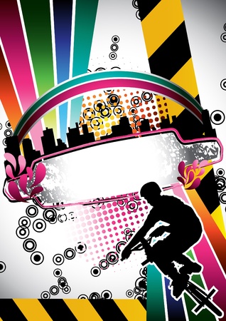 Urban grunge summer composition with bmx biker silhouetteのイラスト素材