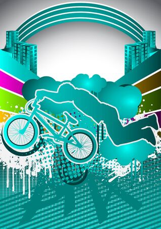 Abstract summer background with bmx cyclist silhouetteのイラスト素材