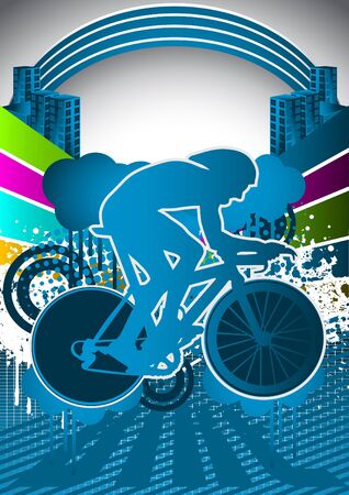 Abstract summer background with cyclist silhouetteのイラスト素材