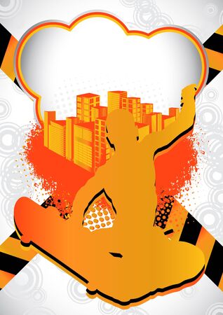 Abstract summer background with with skateboarder silhouetteのイラスト素材