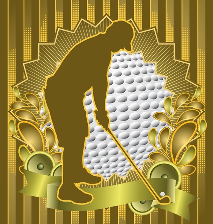 Vintage background design with golf player silhouette. Vector illustration.のイラスト素材