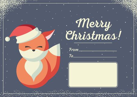 Christmas card with cute little fox wearing hatのイラスト素材
