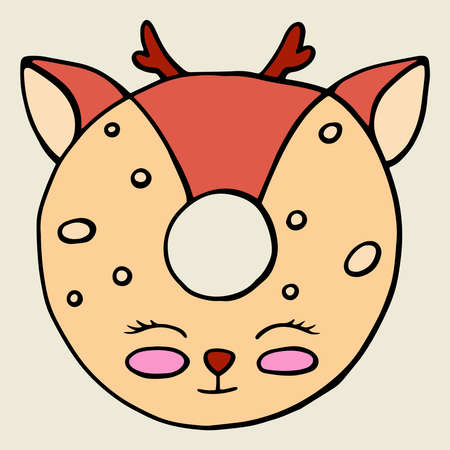 Glazed cute doughnut animal. Isolated donuts with glaze and bite, eaten chocolate icing fritters or caramel circle doughnutsのイラスト素材