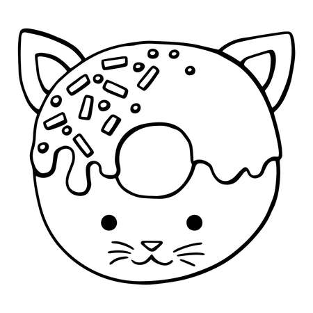Glazed cute doughnut animal. Isolated donuts with glaze and bite, eaten chocolate icing fritters or caramel circle doughnutsのイラスト素材