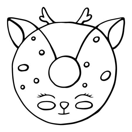 Glazed cute doughnut animal. Isolated donuts with glaze and bite, eaten chocolate icing fritters or caramel circle doughnutsのイラスト素材