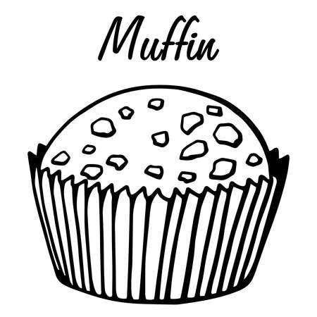 Muffin simple illustration . Cupcake with different flavors . Outline hand drawn muffin cookie.のイラスト素材