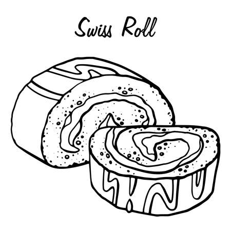 Hand Drawn Swiss Roll Sketch Symbol. Vector Pastry Element In Trendy Style.のイラスト素材