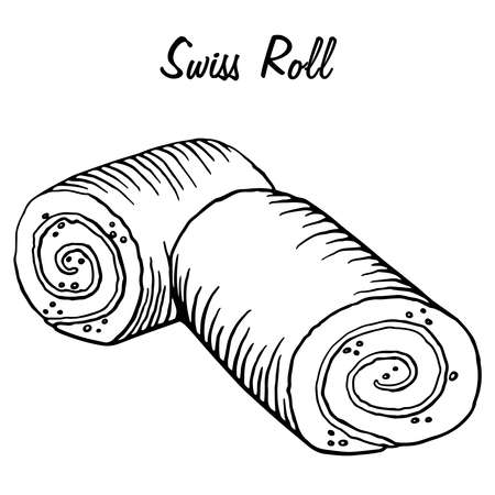Hand Drawn Swiss Roll Sketch Symbol. Vector Pastry Element In Trendy Style.のイラスト素材