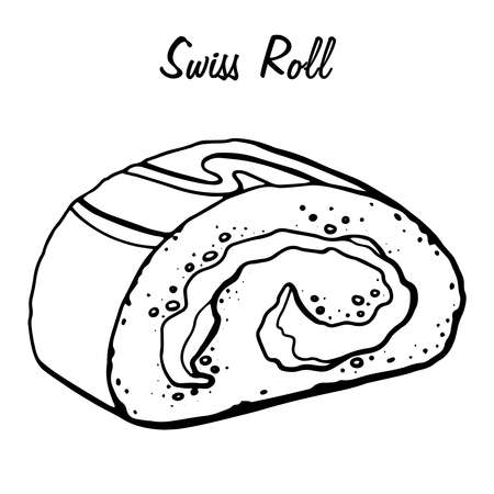 Hand Drawn Swiss Roll Sketch Symbol. Vector Pastry Element In Trendy Style.のイラスト素材