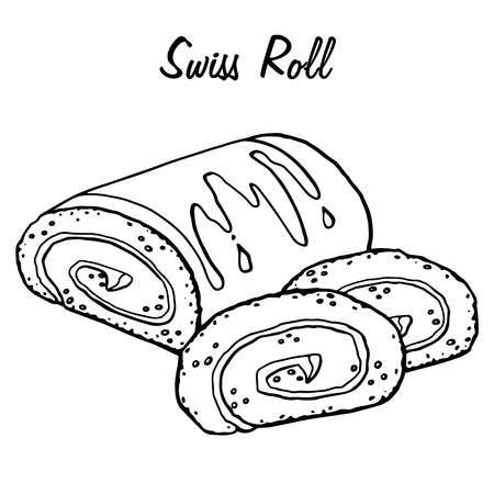 Hand Drawn Swiss Roll Sketch Symbol. Vector Pastry Element In Trendy Style.のイラスト素材