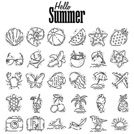 Thin line icons set of summer and beach. Outline symbol collection. Outline web icon setのイラスト素材