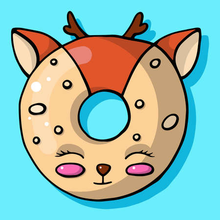 Glazed cute doughnut animal. Isolated donuts with glaze and bite, eaten chocolate icing fritters or caramel circle doughnutsのイラスト素材