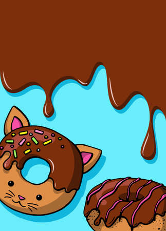 Glazed cute doughnut animal. Donuts card with glaze and bite, eaten chocolate icing fritters or caramel circle doughnutsのイラスト素材