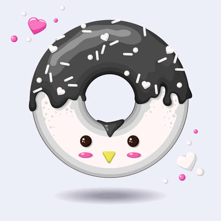 Glazed cute doughnut animal. Isolated donuts with glaze and bite, eaten chocolate icing fritters or caramel circle doughnutsのイラスト素材