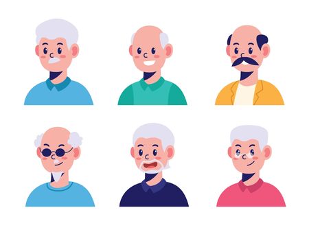 simple flat design character old man avatarのイラスト素材