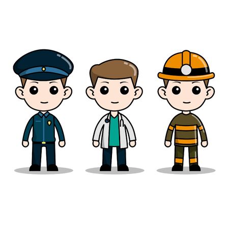 cute character design emergency service teamのイラスト素材