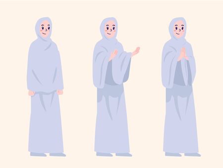 illustration of character designs of woman dressed in hajj clothesのイラスト素材