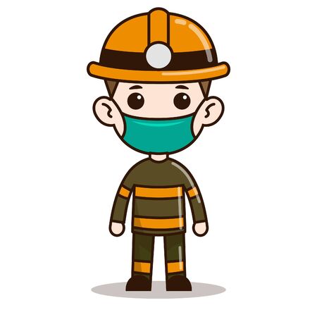 firefighter chibi character design with maskのイラスト素材