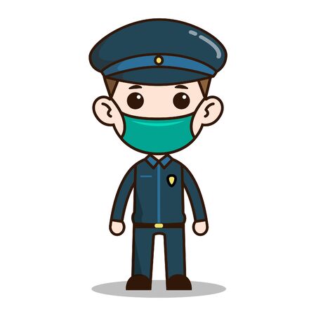 policeman chibi character design with maskのイラスト素材