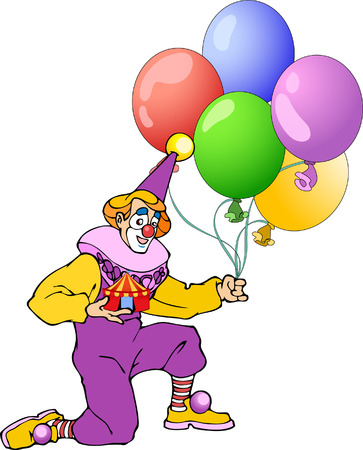 The illustration shows a circus clown who keeps the balloons in their handsのイラスト素材