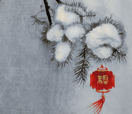 Watercolor branches with spruce. Watercolor is made by hand, in traditional Chinese style.の写真素材