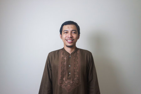 moslem asian man smile isolated on white background