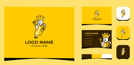 Template Logo Creative Banana King Mascot Cartoon concept. Creative Template with color pallet, visual branding, business card and icon.のイラスト素材