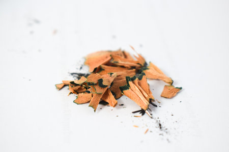 pencil shavings on white backgroundの写真素材