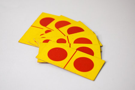 dominoes playing cards isolated white background, yellow red dominoes cards