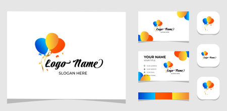 Template Logo Creative Party balloon, fun and colorful concept. Creative Template with color pallet, visual branding, business card and icon.のイラスト素材