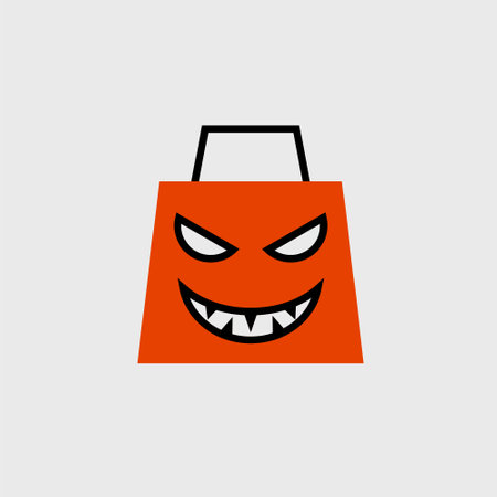 Scary Evil shopping bag head cartoon cute, simple illustration, halloween, spooky, scary.のイラスト素材