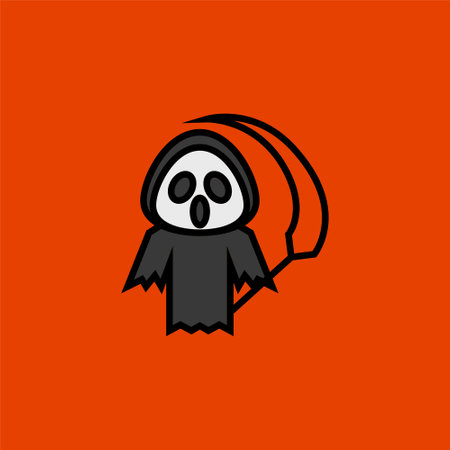 Grim reaper cartoon cute, simple illustration, halloween, spooky, scary.のイラスト素材
