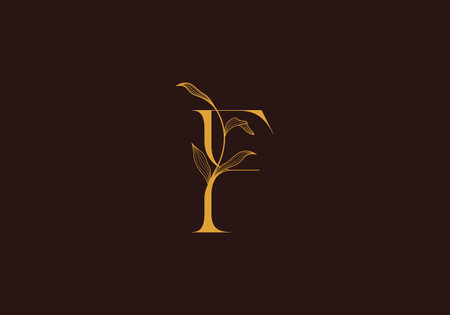 logo Initial Letter F and Leaf, botanical, floral, monogram serif logo design. Editable colorのイラスト素材