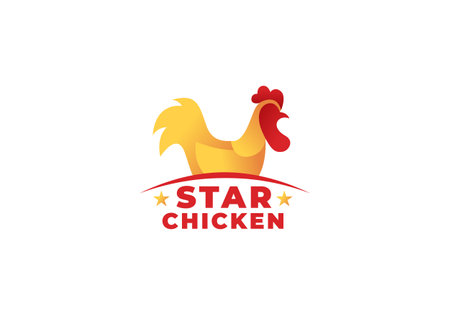 Logo golden chicken rooster for farm or food business. Editable fileのイラスト素材