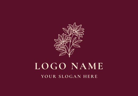 logo line sunflower branch. Logo floral, botanical, line handrawn. Editable fileのイラスト素材