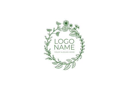 Logo wild flower circle line art. Logo floral, botanical, nature. Editable fileのイラスト素材
