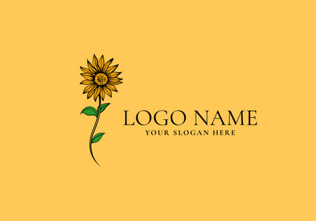 logo line sunflower branch. Logo floral, botanical, line handrawn. Editable fileのイラスト素材