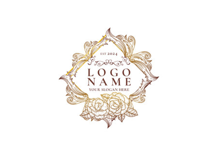 Logo Gold flowers frame vintage. Logo retro, floral, luxury. Editable fileのイラスト素材