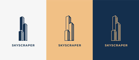 Logo Skyscraper Building with luxury color. Logo real estate, architecture, building, apartment. Editable fileのイラスト素材