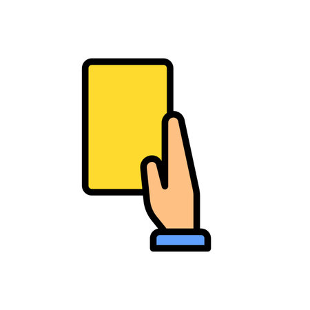 icon Flat referee hand hold yellow card, soccer game.Football, sport, strategy. Editable fileのイラスト素材