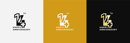 Logo 14th, 14 years happy anniversary, Creative design template for celebration, birthday, greeting and invitation. Editable fileのイラスト素材