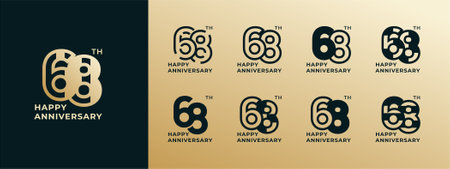 Logo 68th, years happy anniversary gold, Creative design template for celebration, birthday, greeting and invitation. Editable fileのイラスト素材